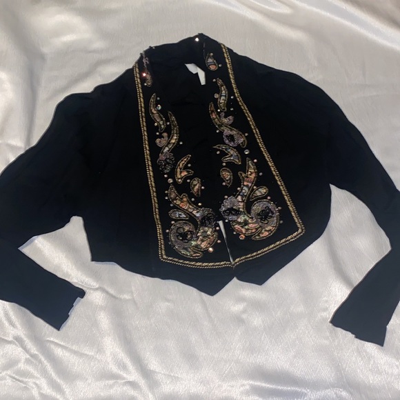 80’ss vintage black crop blazer with embellished - Picture 2 of 6